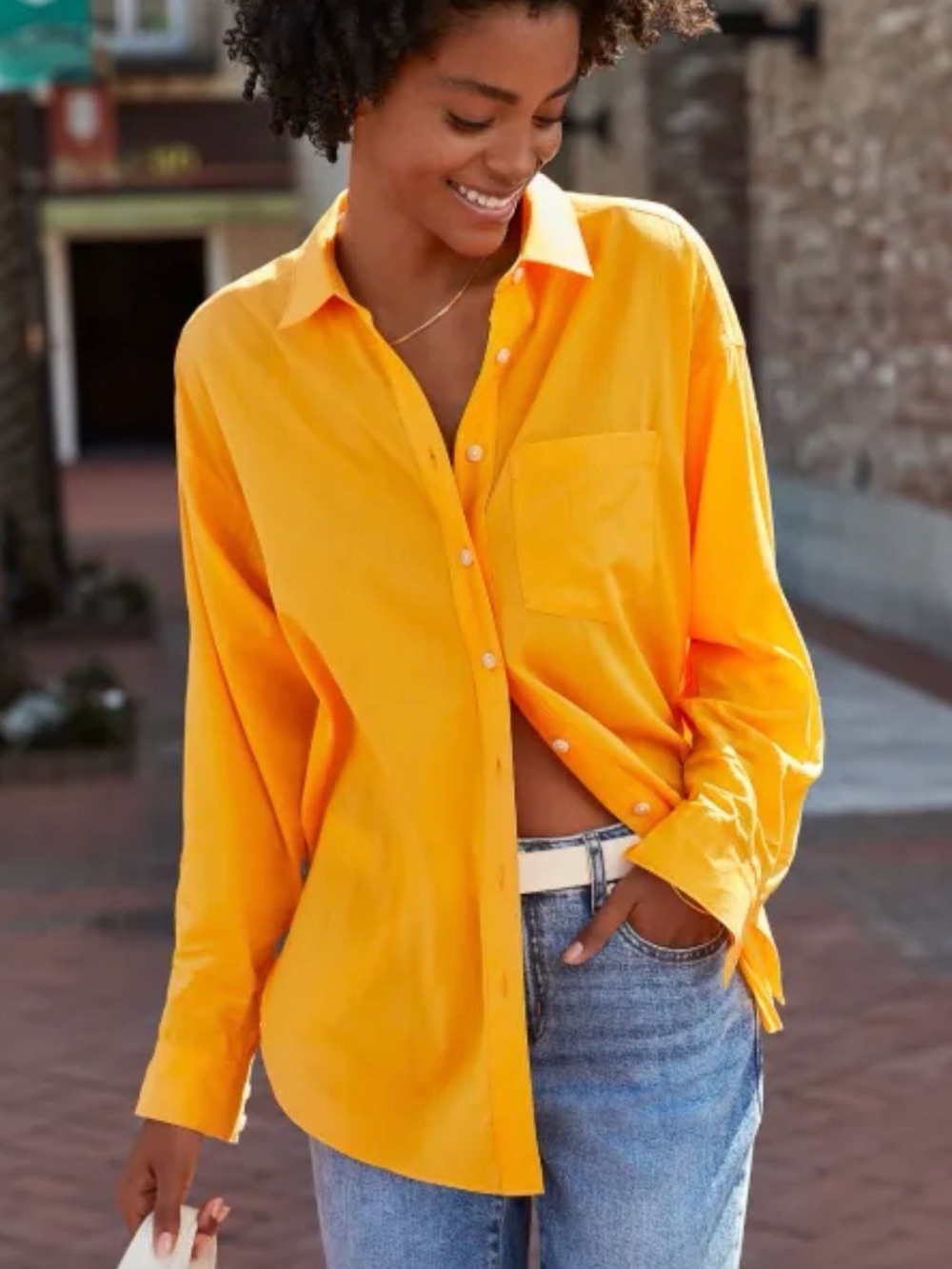 Lands' End Women's Bright Yellow Button-Up Shirt